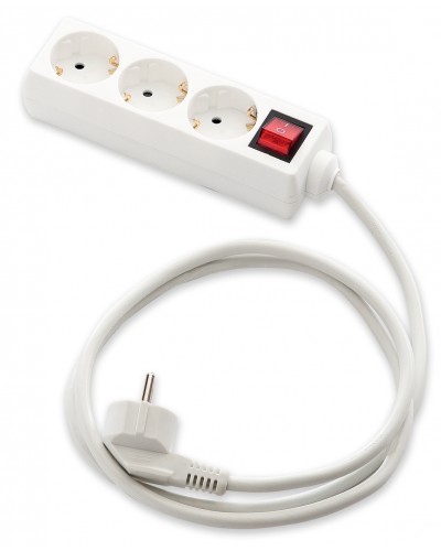 BASE ENCHUFE 3 TOMAS T.T ECOSOCKET CON INTERRUPTOR Y CABLE 1,5 MT. BLANCO