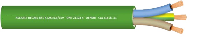 MT CABLE MANGUERA L.HALOGENOS 3X1,5 VERDE RZ1-K (AS) 0.6/1KV (R-100)