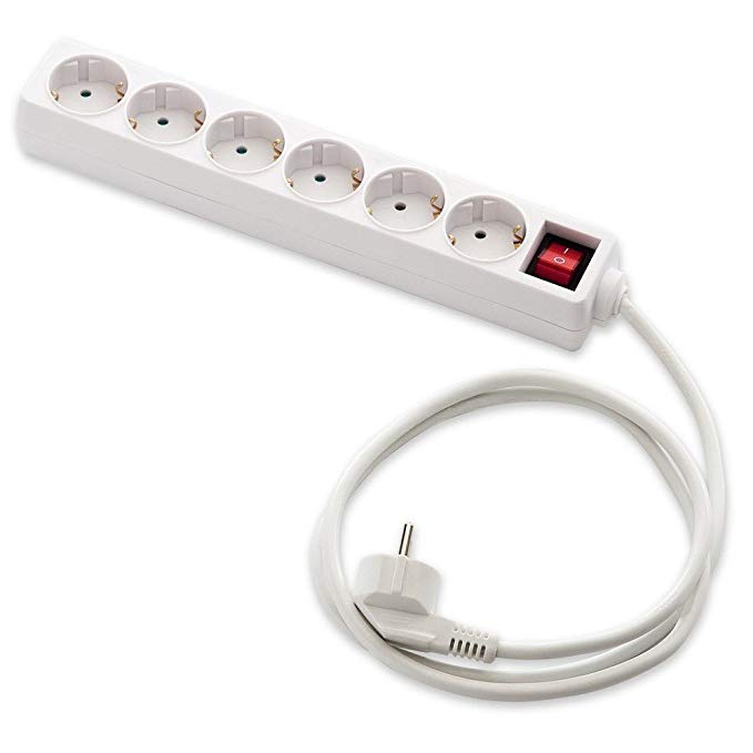 BASE ENCHUFE 6 TOMAS T.T ECOSOCKET CON INTERRUPTOR Y CABLE 3,0 MT. BLANCO