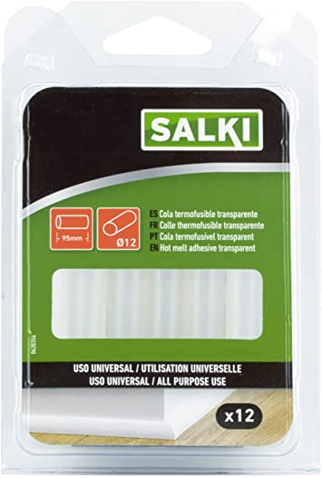 BARRA DE COLA TERMOFUSIBLE TRANSLÚCIDA 12X95 MM. (12 UNID.) SALKI (UU)