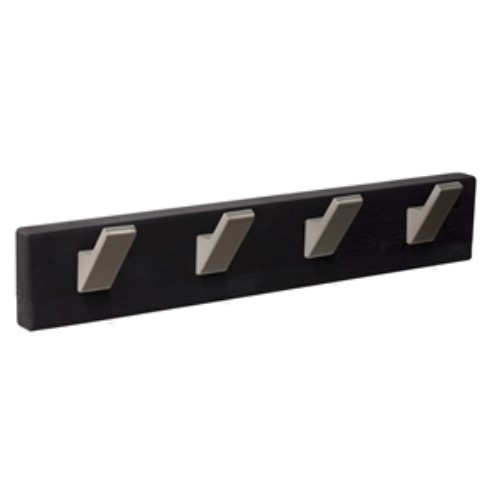 PERCHA PARED MADERA NEGRA 4 GANCHOS INOX MATE (UU)