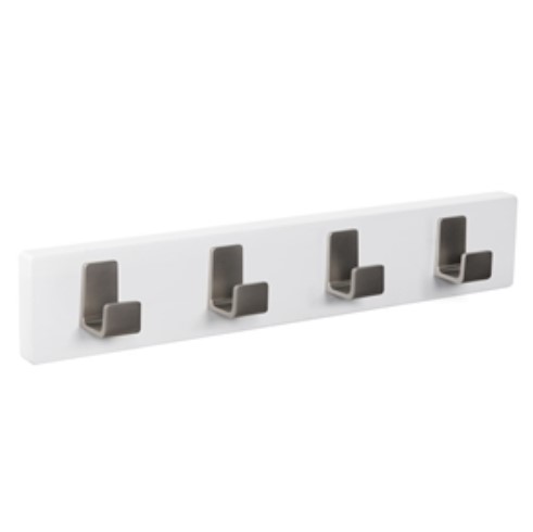 PERCHA PARED MADERA BLANCA 4 GANCHOS INOX MATE (UU)