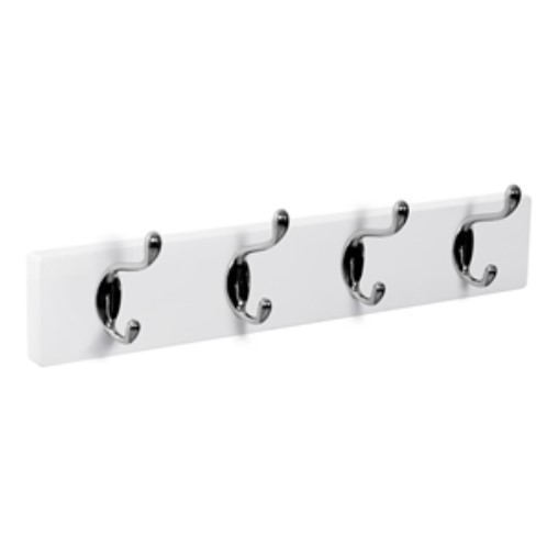 PERCHA PARED MADERA BLANCA 4 GANCHOS CROMO BRILLO (UU)